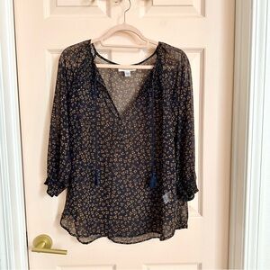 Semi sheer floral canyon river blues top